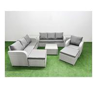 Fimous 9 Seater Poly Rattan Outdoor Garden Furniture Square Coffee Table Sofa Set Patio Reclining Chair 2 Big Footstools 2 Side Table