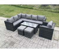 Fimous 9 Seater Rattan Corner Sofa Lounge Sofa Set With Rectangular Coffee Table 2 Stool Dark Grey Mixed Left Hand