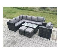 Fimous 9 Seater Rattan Corner Sofa Lounge Sofa Set With Rectangular Coffee Table 2 Stool Dark Grey Mixed Left Hand