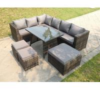 Fimous 9 Seater Rattan Corner Sofa Set Dining Table Footstool Garden Furniture Patio
