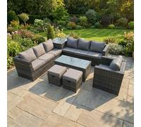 Fimous 9 Seater Rattan Corner Sofa Set With Square Side Table and Rectangular Coffee Table, Arm Chair & 2 Stools - Dark Grey Mixed