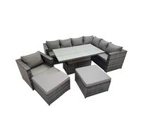 Fimous 9 Seater Rattan Corner Sofa Sets with Chair 2 Big Stools in Dark Grey Fimous Dark Grey