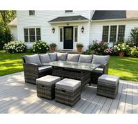 Fimous 9 Seater Rattan Garden Furniture Corner Sofa Dining Table Sets Outdoor Patio With 3 Stools