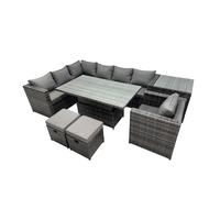 Fimous 9-seater Rattan Garden Furniture Dining Set & 2 Small Stool Side Table
