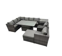 Fimous 9-seater Rattan Garden Furniture Dining Set with Big Stool Side Table in Dark Grey Fimous Dark Grey