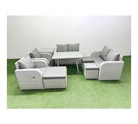 Fimous 9 Seater Rattan Garden Furniture Set Outdoor Love Sofa Sets in Light Grey Fimous Light Grey