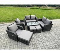 Fimous 9 Seater Rattan Garden Furniture Set Outdoor Patio Sofa, Table and Chairs Garden Table Footstools Ideal for Pool Side, Balcony, Outdoor and indoor Conservatory Patio Set Dark Grey