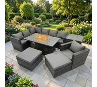 Fimous Rattan Garden Furniture Dining Set 9-seater with Big Stools Side Table