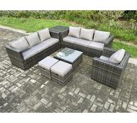 9 Seater Rattan Garden Furniture Sofa Set with Armchair Side Table Square Coffee Table 2 Small Footstools Indoor Fimous Dark Grey One Size