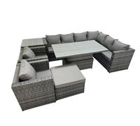 Fimous 9 Seater Rattan Corner Sofa Sets with 2 Chairs Big Stool Side Table in Dark Grey Fimous Dark Grey