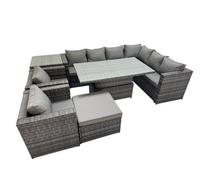 Fimous 9 Seater Rattan Corner Sofa Sets with 2 Chairs Big Stool Side Table in Dark Grey Fimous Dark Grey