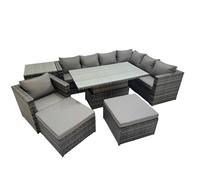 Fimous 9 Seater Rattan Corner Sofa Sets with Chair 2 Big Stools Side Table in Dark Grey Fimous Dark Grey