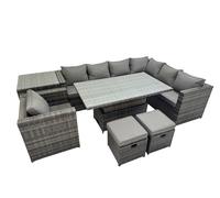 Fimous 9 Seater Rattan Corner Sofa Sets with Chair Side Table 2 Small Stools