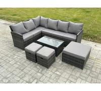 Fimous 9 Seater Rattan Lounge Corner Sofa Set Wicker PE Outdoor Garden Furniture Set with Coffee Table 3 Footstools Dark Grey Mixed