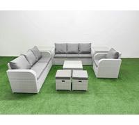 9 Seater Poly Rattan Outdoor Garden Furniture Square Coffee Table Sofa Set Patio 3 Seater Sofa Reclining Chair 3 Seater Sofa Stools 2 Side Table Light Fimous Light Grey One Size