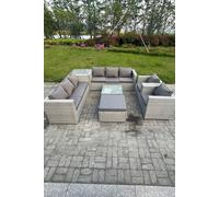 Fimous9 Seater Light Grey Rattan Sofa Set Chairs 2 Coffee Tea Table Footstool Outdoor Garden Furniture