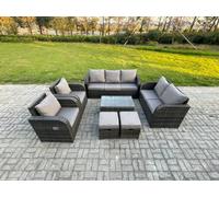 Fimous 9 Seater Rattan Garden Furniture Set with Coffee Table, 3 Seater Sofa, Love Sofa, 2 Small Footstools & 2 Reclining Chairs - Dark Grey