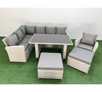 Fimous 9 Seater Wicker Rattan Corner Sofa Sets Outdoor Garden Furniture Sets With Lounge Sofa 2 Big Footstools Armchair Light Grey