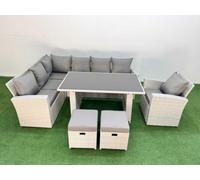 Fimous 9 Seater Wicker Rattan Corner Sofa Sets Outdoor Garden Furniture Sets With Lounge Sofa 2 Small Footstools Armchair