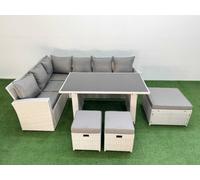 Fimous 9 Seater Wicker Rattan Corner Sofa Sets Outdoor Garden Furniture Sets With Lounge Sofa 3 Footstools Light Grey