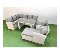 Fimous 9 Seater Wicker Rattan Corner Sofa Sets Outdoor Garden Furniture Sets With Lounge Sofa Big Footstool Light Grey