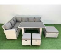 9 Seater Wicker Rattan Corner Sofa Sets with 3 Footstools Light Grey Fimous Light Grey One Size