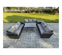 Fimous 9 Seater Wicker Rattan Garden Furniture Set with Rectangular Dining Table Side Table Patio Outdoor Lounge Sofa Set