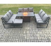 Fimous Aluminium 10 Seater Garden Furniture Outdoor Set Patio Lounge Sofa Gas Fire Pit Dining Table Set with Big Footstool Dark Grey Fimous Dark Grey