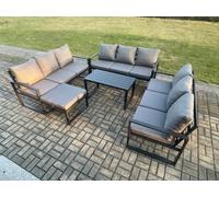 Fimous Aluminium 10 Seater Outdoor Garden Furniture Set Lounge Sofa Oblong Coffee Table Big Footstool Sets With Cushions