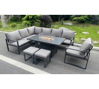 Fimous Aluminium 10-Seater Outdoor Patio Dining Set with Fire Pit