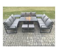 Aluminium 11 Seater Garden Furniture Outdoor Set Patio Lounge Sofa Gas Fire Pit Dining Table Set with 2 Small Footstools Fimous Dark Grey One Size