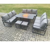 Fimous Aluminium 11 Seater Garden Furniture Outdoor Set Patio Lounge Sofa Gas Fire Pit Dining Table Set with 2 Small Footstools Dark Grey Fimous Dark Grey