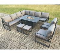 Fimous Aluminium 11 Seater Garden Furniture Outdoor Set Patio Lounge Sofa Gas Fire Pit Dining Table Set with 2 Chairs Dark Grey Fimous Dark Grey