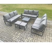 Aluminium 11 Seater Outdoor Garden Furniture Set Patio Lounge Sofa with Coffee Table 2 Small Footstools Conservatory Set Dark Grey Fimous Dark Grey One Size