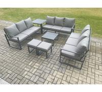 Aluminium 11 Seater Outdoor Garden Furniture Set Patio Lounge Sofa with Coffee Table Side Table 2 Small Footstools Conservatory Set Fimous Dark Grey One Size