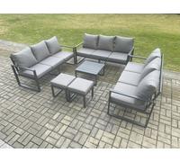 Fimous Aluminium 11 Seater Outdoor Garden Furniture Set Patio Lounge Sofa with Square Coffee Table 2 Small Footstools Conservatory Set Dark Grey