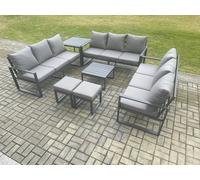 Aluminium 11 Seater Outdoor Garden Furniture Set Patio Lounge Sofa with Coffee Table Side Table 2 Small Footstools Conservatory Set Fimous Dark Grey One Size