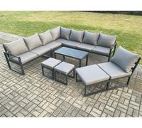 Aluminium 11 Seater Patio Outdoor Garden Furniture Lounge Corner Sofa Set with Oblong Coffee Table 3 Footstools Dark Grey Fimous Dark Grey One Size