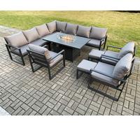 Fimous Aluminium 12 Seater Garden Furniture Outdoor Set Patio Lounge Sofa Gas Fire Pit Dining Table Set with 3 Chairs Dark Grey Fimous Dark Grey