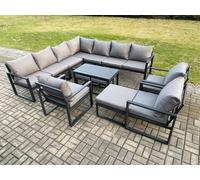 Aluminium 13 Seater Outdoor Garden Furniture Set Lounge Corner Sofa Oblong Coffee Table 3 Pcs Chair Sets with 3 Footstools Dark Grey Fimous Dark Grey One Size
