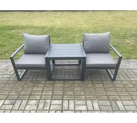 Fimous Aluminium 3 Pieces Garden Furniture Sofa Set Chair with Table Including Cushions Dark Grey