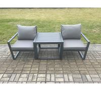 Fimous Aluminium 3 Pieces Garden Furniture Sofa Set Chair with Table Including Cushions Dark Grey Fimous Dark Grey