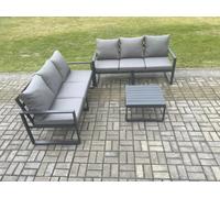 Fimous Aluminium 3 Pieces Garden Furniture Sofa Set with Cushions 6 Seater Outdoor Patio Set with Square Coffee Table Dark Grey