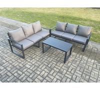 Fimous Aluminium 3 Pieces Outdoor Garden Furniture Lounge Sofa Set with Oblong Coffee Table Dark Grey