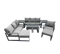 Fimous Aluminium 3 Seat Sofa Coffee Table Sets with 4 Stools 2 Side Table
