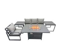 Fimous Aluminium 3 Seat Sofa Gas Fire Pit Table Sets&Chair 2 Side Tables
