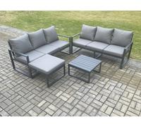 Fimous Aluminium 4 Pieces Garden Furniture Sofa Set With Cushions 7 Seater Outdoor Patio Set With Coffee Table Big Footstool