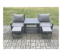 Aluminium 5 Pieces Garden Furniture Sofa Set Chair And 2 Small Footstool with Table Including Cushions Dark Grey Fimous Dark Grey One Size
