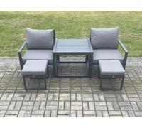 Fimous Aluminium 5 Pieces Garden Furniture Sofa Set Chair And 2 Small Footstool With Table Including Cushions Dark Grey