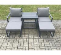 Fimous Aluminium 5 Pieces Garden Furniture Sofa Set Chair And Footstool With Table Including Cushions Dark Grey
